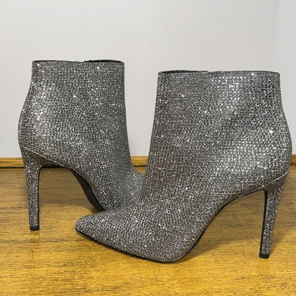 Jessica Simpson Stiletto Ankle Boots Womens 9M Rhinestones Glitter  Silver/ Gray - Picture 1 of 9